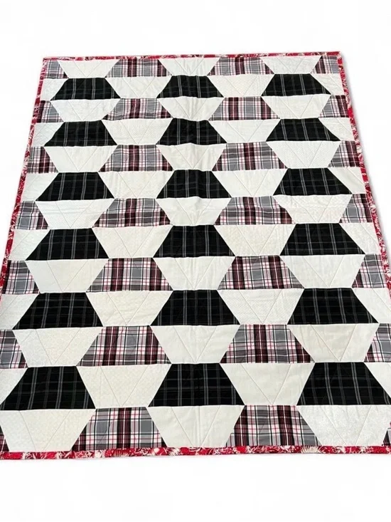 Plaid Black & White Patchwork Quilt - Handmade