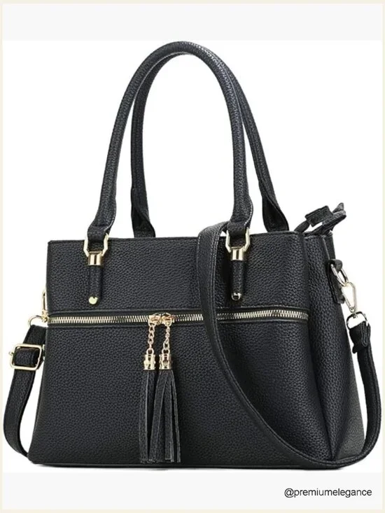 Medium Satchel Shoulder Handbags with Zipper Pockets, Leather Crossbody Purse