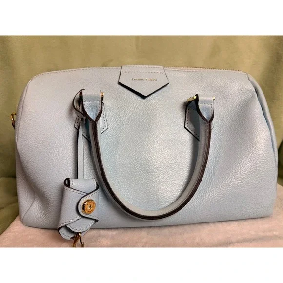 Samantha Thavasa Light Blue‎ Pebbled Leather Satchel Bag with Gold Hardware