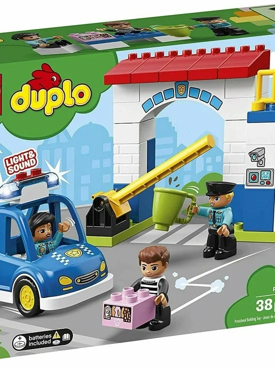 Duplo Legos Blue Police Station Playset with Red Roof