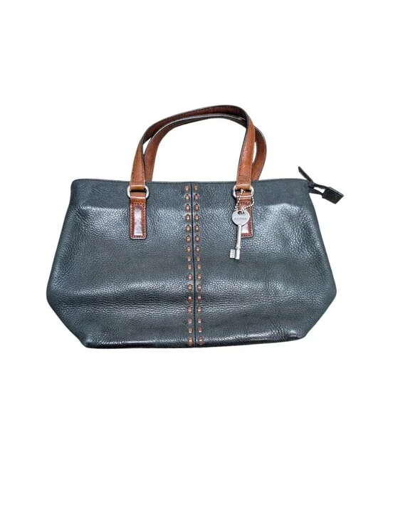 Fossil Leather Small Satchel Bag Black with Brown Handles with Key