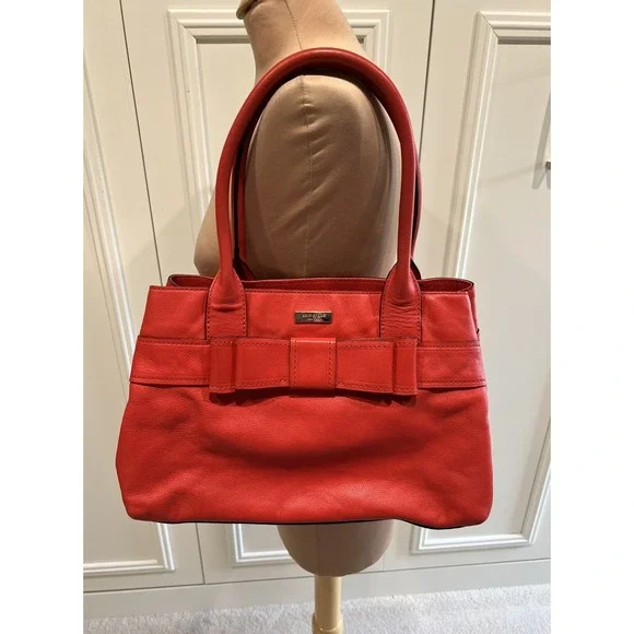 Kate Spade Elena‎ Villabella Orange Red Shoulder Bag Leather Handbag Bow Satchel
