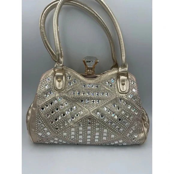 Handbag Bottari Gold Color Rhinestone Looking‎ Satchel Clutch Clasp Evening Bag