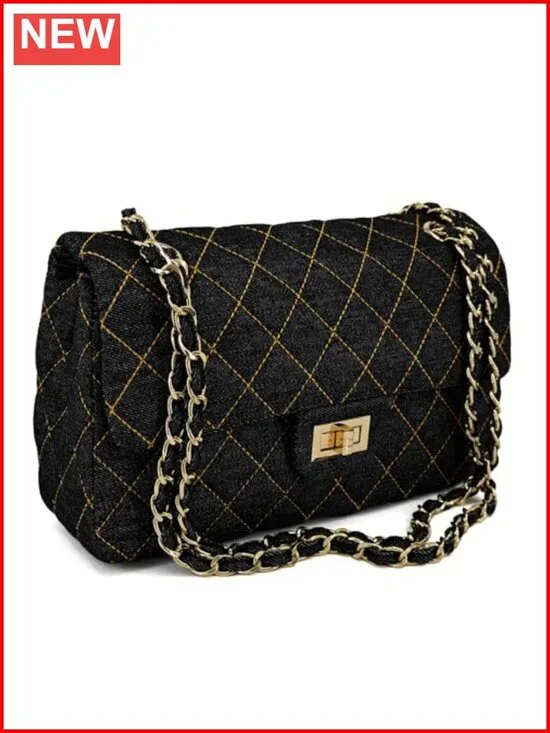 Quilted Flap Shoulder Bag with Chain Strap Adjustable Crossbody
