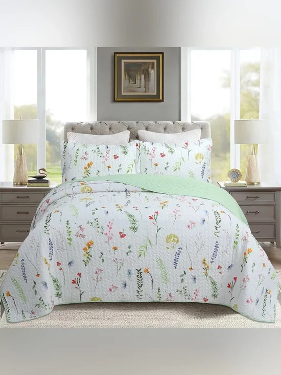 Floral Meadow king 3 piece Quilt Set
