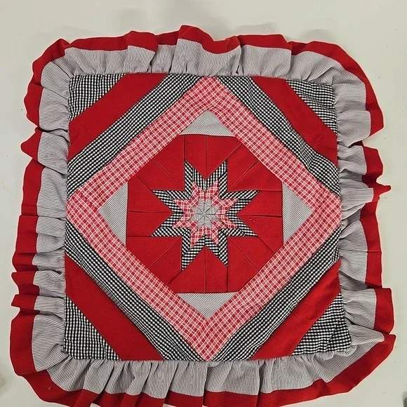 Vintage Quilted Throw Pillow Sham Handmade Cottagecore Granny 15
