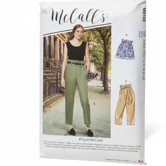 McCalls M8168 Misses High Waist Shorts Pants Sash Capri Sewing Pattern 6-22 UC