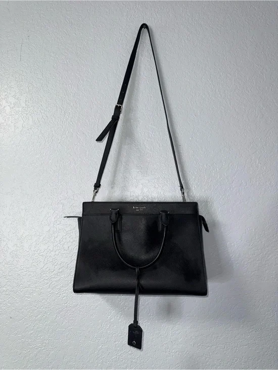 kate spade black leather satchel with adjustable crossbody strap