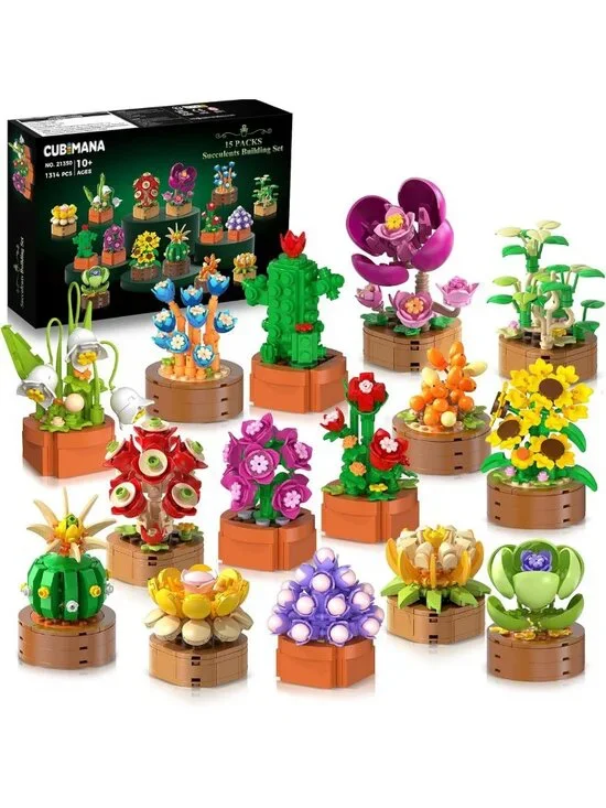 15 Pack Botanical Flower Building Set for Adults & Kids 6-12 | Creative Fun