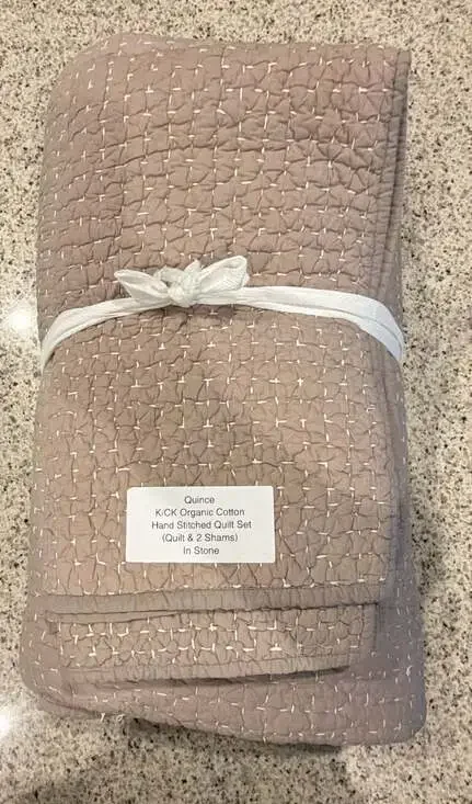 Quince K/CK Organic Cotton Hand Stitched Quilt Set In Stone
