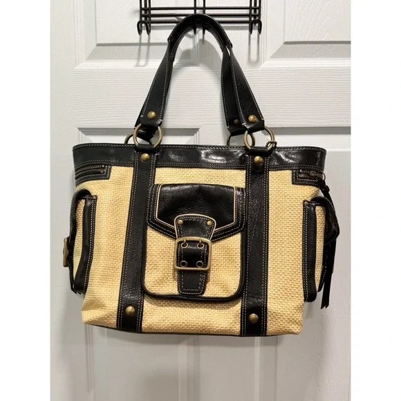 Coach Y2K Legacy Black Buckle Straw Shoulder Bag *RARE** Exc condition..