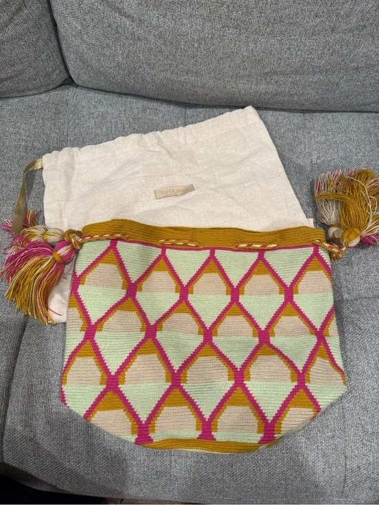 Handwoven Pink & Mint Geometric Shoulder Satchel