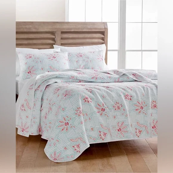 Martha Stewart Collection‎ King Size Fully Embroidered Quilt 2 Shams 100% Cotton