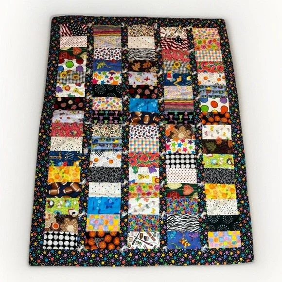 Handmade Patchwork‎ Tied Quilt Multi Pattern Sports Animals Woodland Backing