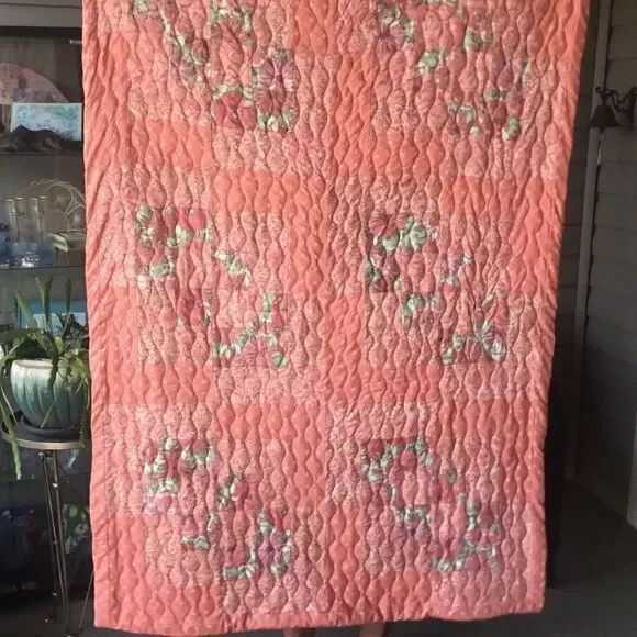 NWT. Hand Crafted Quilt in Corals