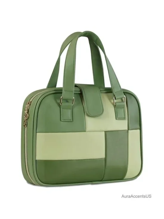 PU Leather Satchel Handbag Patchwork Top Handle Work Travel Purse