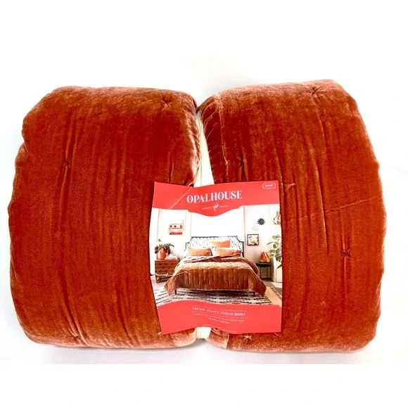 NWT OPALHOUSE KING Tufted Velvet Stitch Quilt Terracotta Orange DISCONTINUED