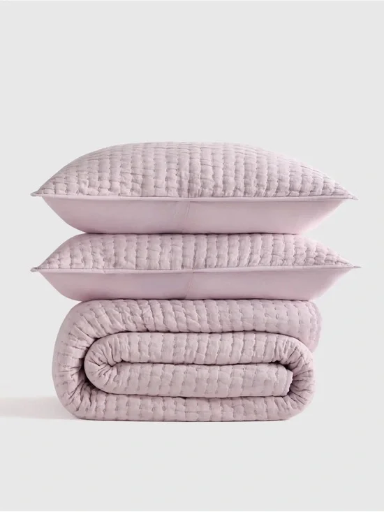 Quince European Linen Cotton Stitch Quilt Set - King/Cali King - Orchid