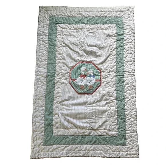 Cute Vintage Cottage Core Duck/Goose Handmade Baby Crib Quilt 50x33