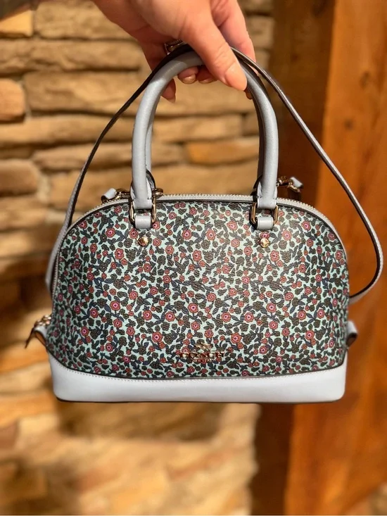 Coach NWOT Sierra Floral Dome Satchel Crossbody Handbag - Light Blue and Pink