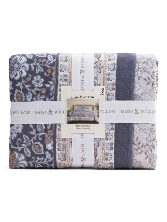 MOSS & WILLOW 3pc Reversible Riviera Jacobean Border Quilt Set