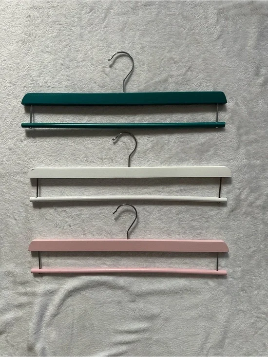 Wooden Hangers (Set of 3) For Blankets, Pants Teal Pink White