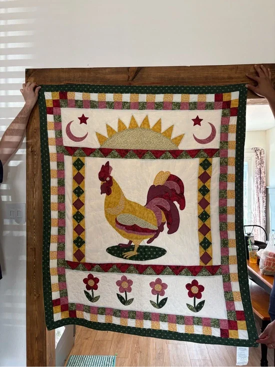 Rooster farmhouse Patchwork Quilt - 100% cotton 50inx60in