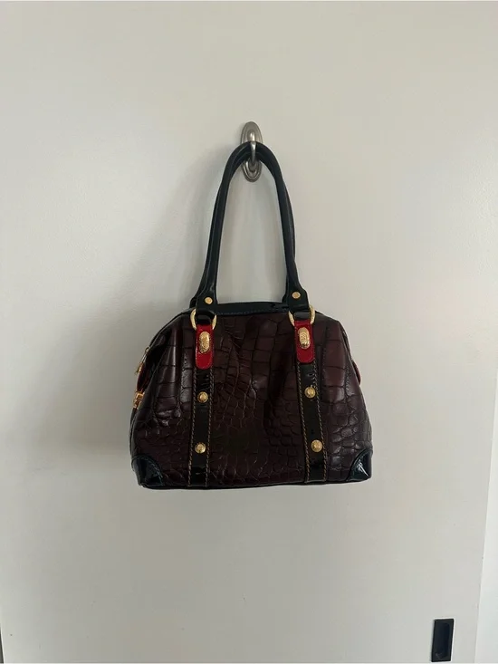 Marino Orlando Stylish Croc-Embossed Satchel Handbag in Deep Burgundy and Black