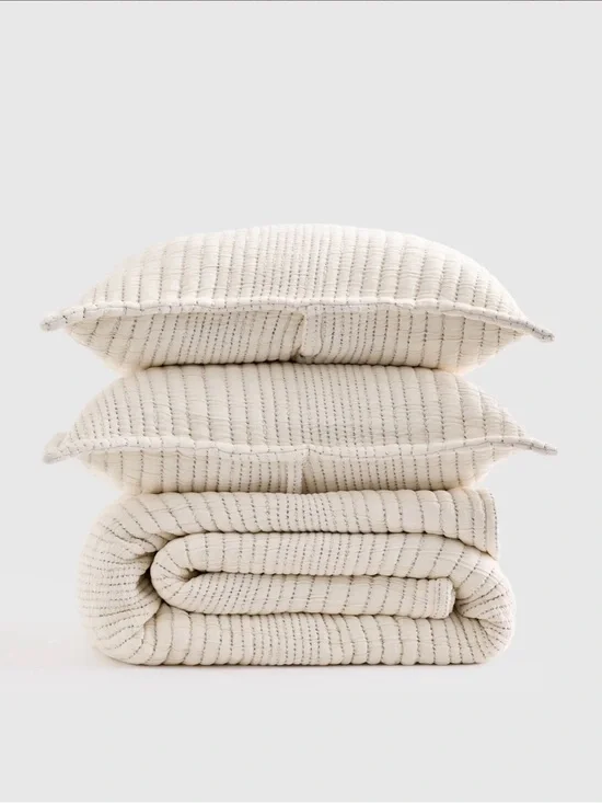 Quince Organic Cotton Channel Stitch Coverlet Set - King/Cali King - Undyed