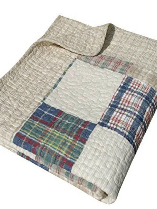 GAIAM Patchwork Plaid Cotton Quilt in Beige, Blue, Red, Green