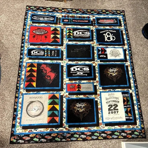 Vintage Car Audio T-Shirt Quilt Handmade Kenwood Rockford Fosgate 65x80 Throw