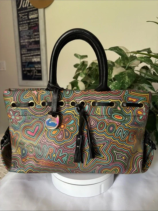 Vintage Y2K-era Dooney & Bourke Rainbow Doodle Graffiti Satchel