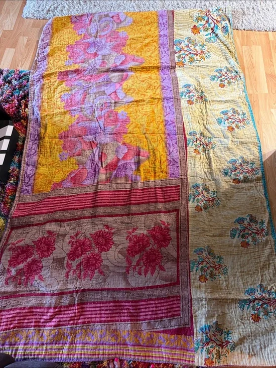 Kantha handmade artesian blanket twin size
