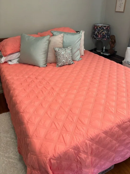 Coral Quilted Bedspread and two matching pillow shams - Queen