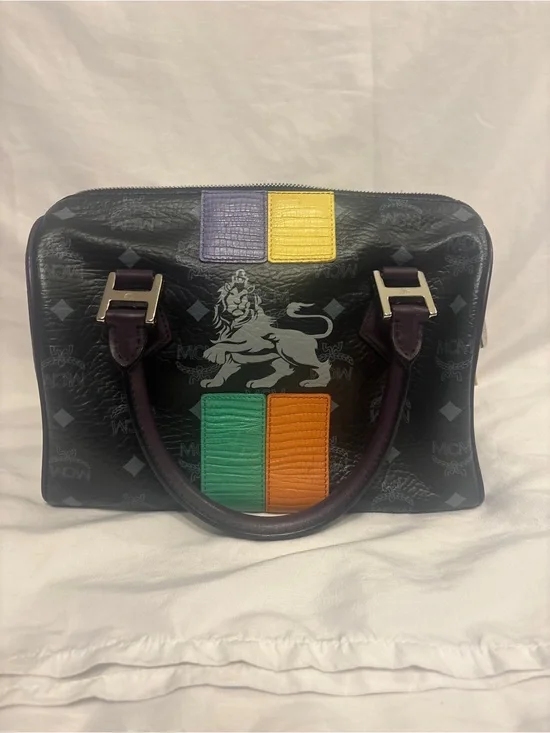 MCM limited edition princess lion black Leather Top-Handle Bag