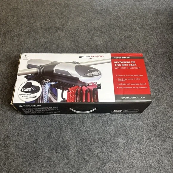 Closet Solutions SMC-101 Revolving‎ Tie & Belt Rack LED Light Organizer
