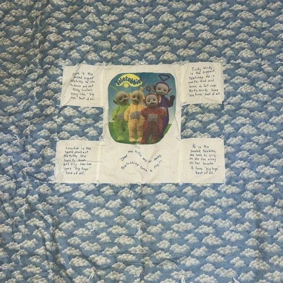 Vintage Teletubbies Handmade Quilt Blue White‎ Clouds Celestial 49x86 Baby Kids