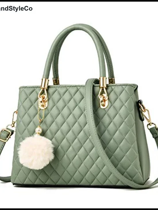 PU Leather Satchel Handbag Top-Handle Tote with Pompon
