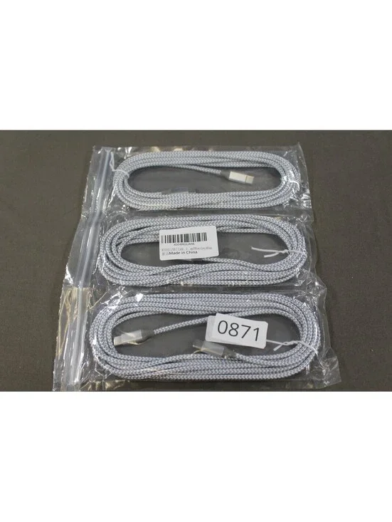 3-Pack Gray Braided USB-C to USB-C Fast Charging Cables