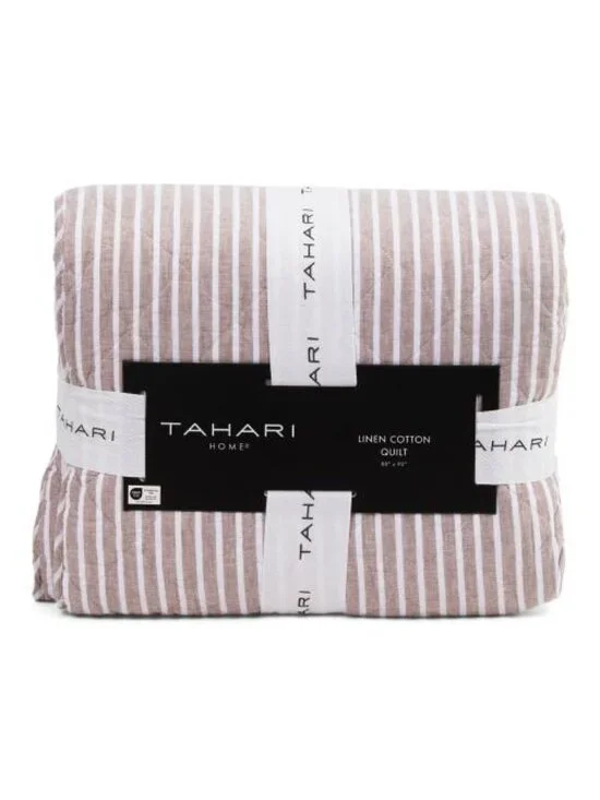 TAHARI HOME Linen And Cotton Blend Striped Quilt