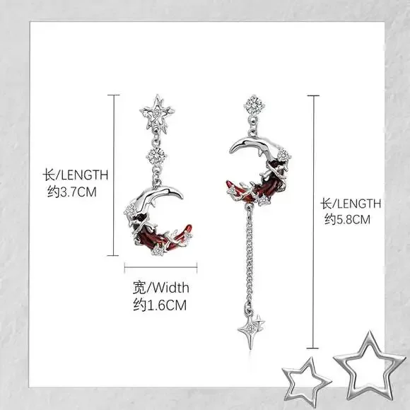 Sylus Inspired Blood Moon Earrings - Gothic Asymmetrical 925 Silver Pin Otome Je
