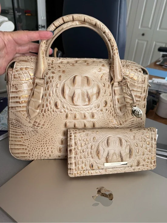 Brahmin Cream Embossed Croc Satchel with Matching Wallet