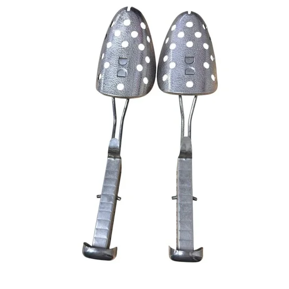 EKCO Adjustable Metal Shoe Trees Perforated Silver Tone Pair Vintage 10