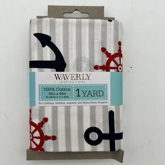 Waverly‎ Inspirations Navy Blue Anchor 1 Yard Cotton Precut Sewing Fabric