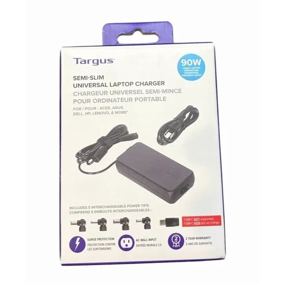 Targus APA9OUS-92BL 90W Semi-Slim Universal Legacy Laptop Charger