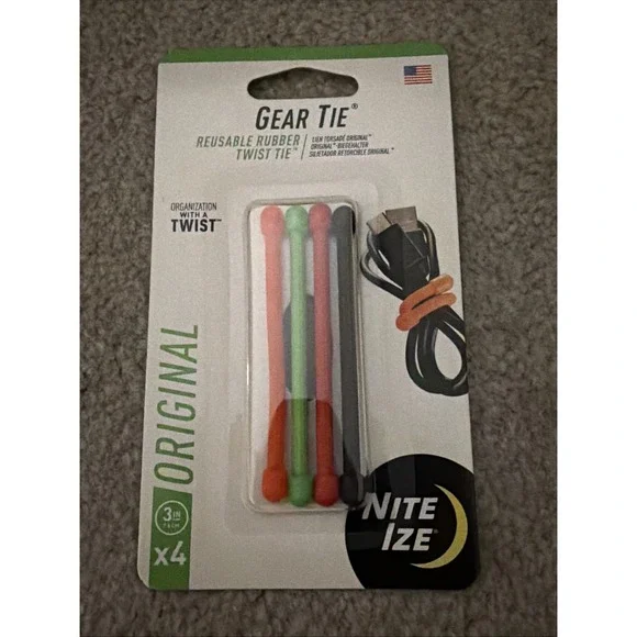 Nite Ize GearTie Reusable 3 in. Rubber Twist Tie 4 Pack Orange/Green/Red/Black