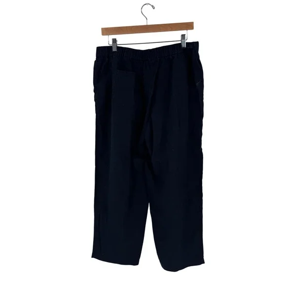 Quince 100% Linen Elastic Waist Pants Black Large Sustainable Minimalist Casual