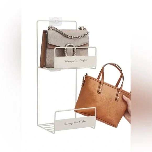2 Tier Metal Hanging Purse Organizer‎ Rack Closet Door Handbag Holder Cream