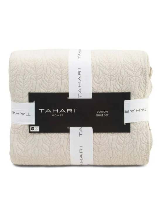 TAHARI HOME Cotton Embroidered Leaves Quilt Set