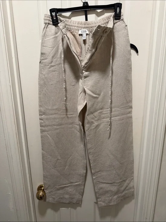 COS Neutral Beige Linen-Blend Drawstring Joggers